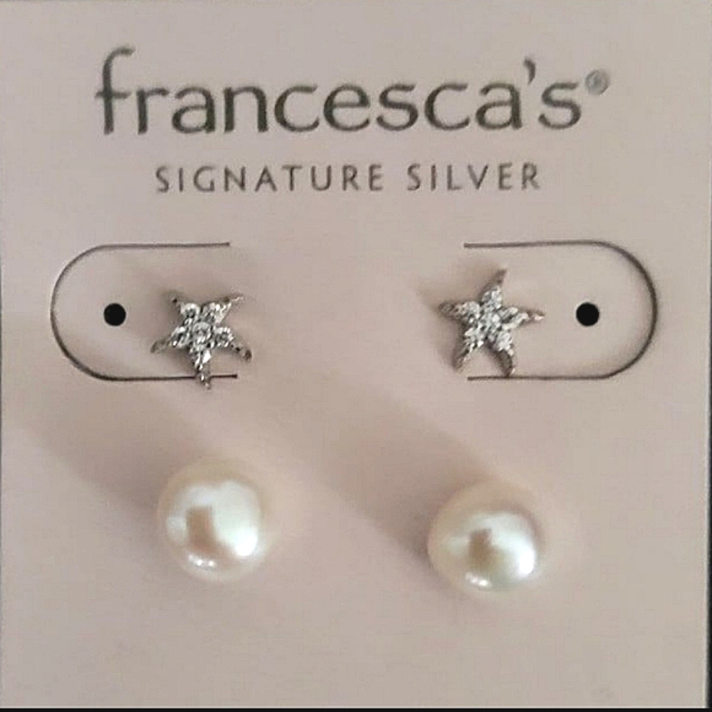 New Sterling Silver Earrings with Cubic Zirconia and Pearls